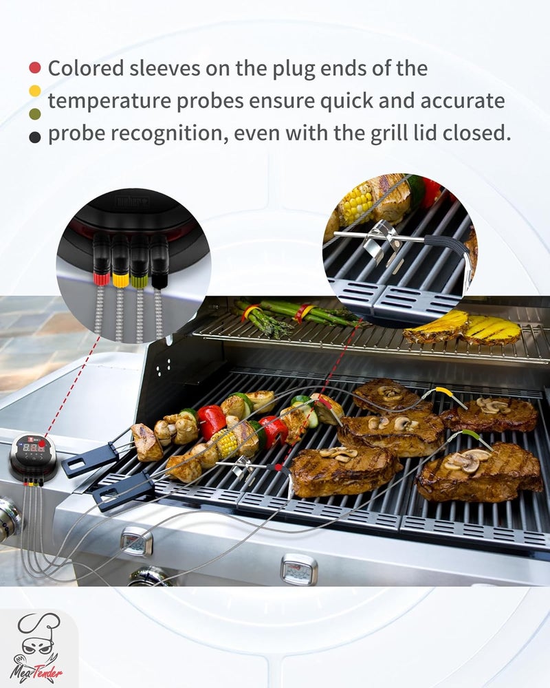 Meatender Pro Grill & Meat Temperature Probes Combo for Weber iGrill, Connect Smart Grilling Hub and Grill, Accurate ±1°C Washable Ambient & External Thermometor Probes - Image 5